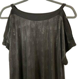 PerSeption Black Blouse Women Shiny Glitter Large Cold Shoulder Short Sleeves